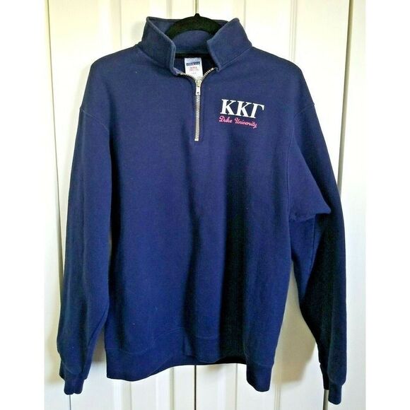 Duke University College Jerzees Medium LOVE Sweatshirt Navy Blue & Pink - Picture 2 of 3